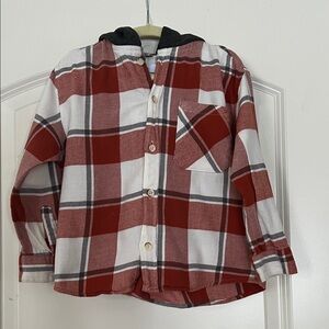 Zara | (3-4Y) Burnt Orange Plaid Kids Shirt with Hood